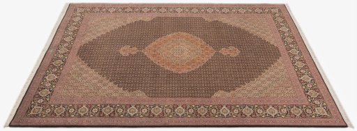 Corner detail of New Tabriz Silk rug showing border pattern and Wool pile