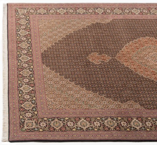 Close-up detail of New Tabriz Silk rug from Iran / Persia showing Wool weave