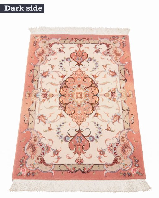Close-up detail of New Tabriz Silk rug from Iran / Persia showing Wool weave