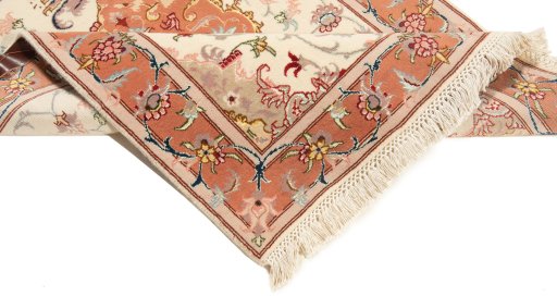 Surface texture of New Tabriz Silk rug with natural Wool and intricate pattern