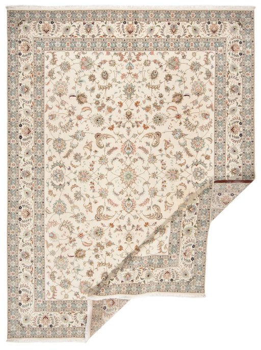 Surface texture of New Tabriz Silk rug with natural Wool and intricate pattern