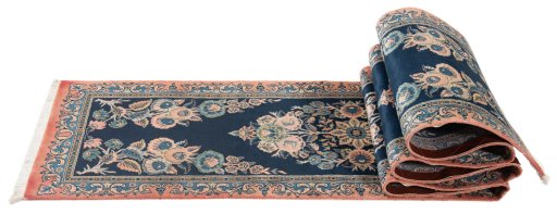 Corner detail of New Tabriz Silk rug showing border pattern and Wool pile