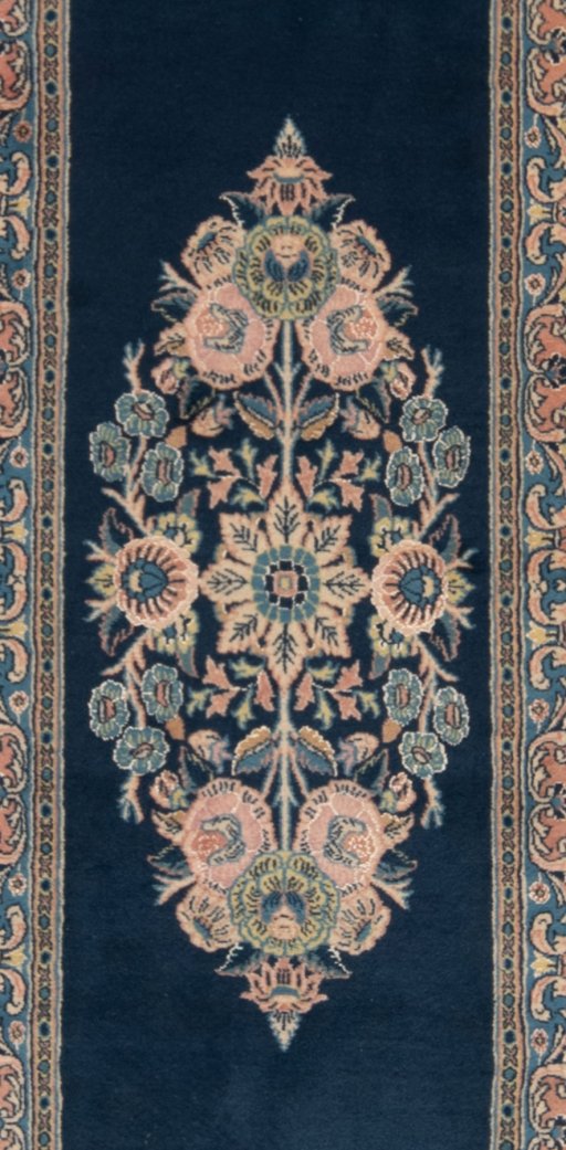 Close-up detail of New Tabriz Silk rug from Iran / Persia showing Wool weave