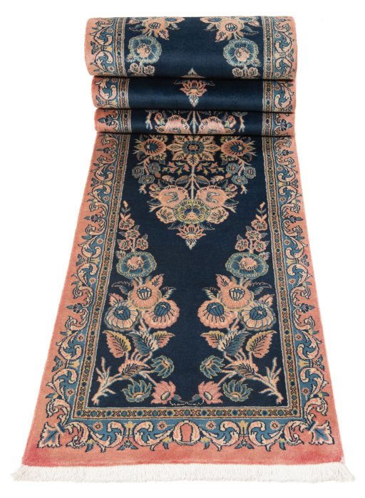 Corner detail of New Tabriz Silk rug showing border pattern and Wool pile