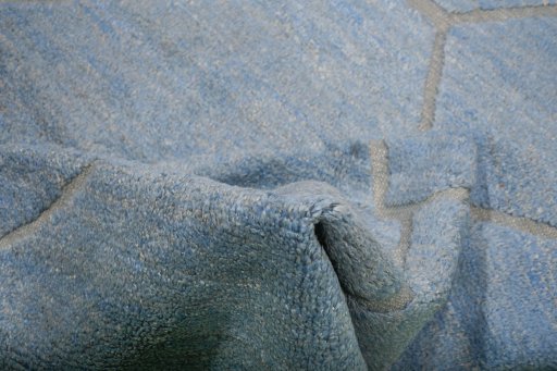 Corner detail of New Morocco rug showing border pattern and Wool pile