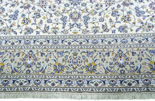 Full view of 2000s Kashan rug from Iran / Persia, 378 × 281 cm in Beige tones