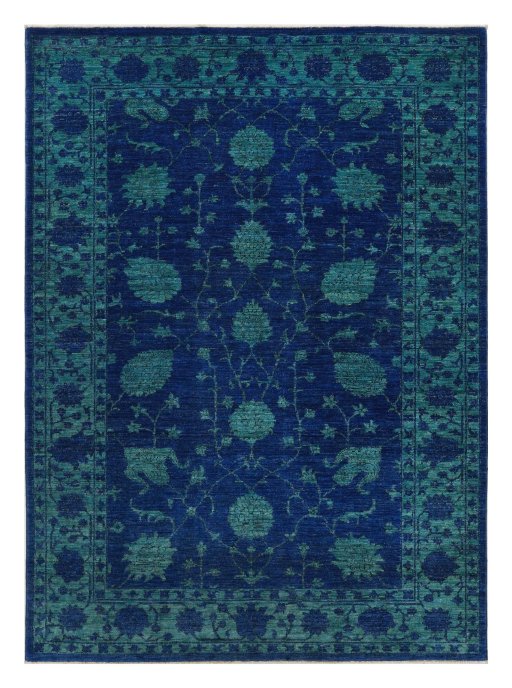 Full view of New Farahan rug from Pakistan, 243 × 177 cm in Blue tones