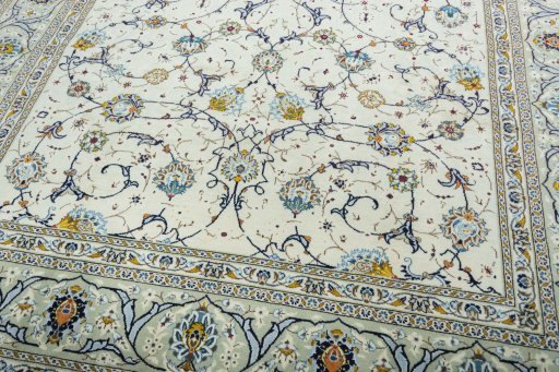 Close-up detail of 2000s Kashan rug from Iran / Persia showing Wool weave