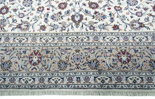 Full view of 2000s Kashan rug from Iran / Persia, 383 × 272 cm in Beige tones