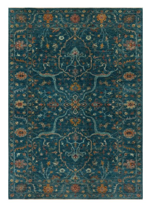 Full view of New Farahan rug from Pakistan, 243 × 168 cm in Green tones