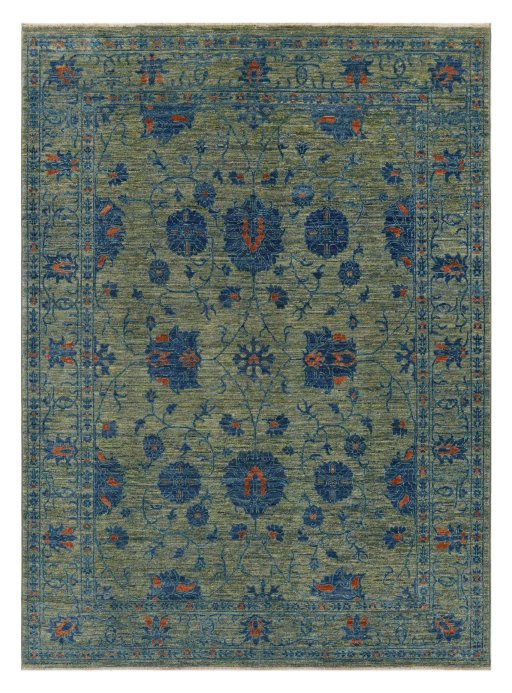 Full view of New Farahan rug from Pakistan, 202 × 150 cm in Green tones