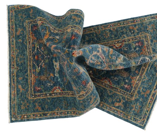 Full view of New Farahan rug from Pakistan, 136 × 79 cm in Blue tones
