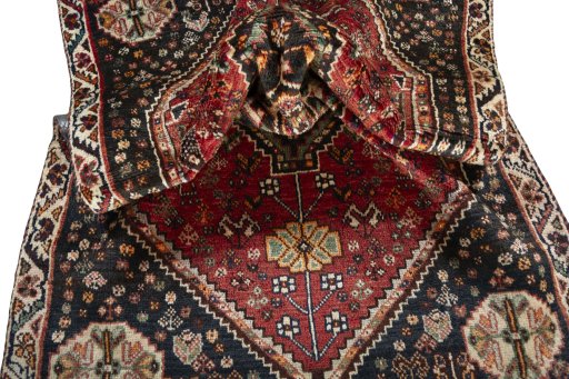 Close-up detail of 2000s Shiraz rug from Iran / Persia showing Wool weave