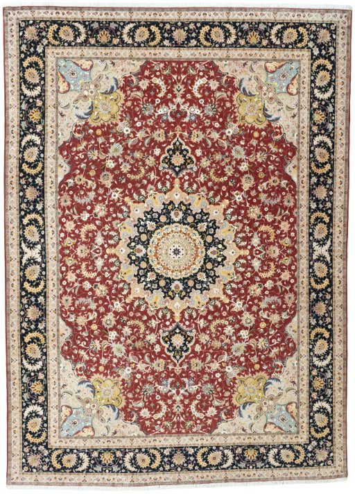 Full view of 2000s Tabriz 50/60/70 Raj rug from Iran / Persia, 346 × 251 cm in Red tones