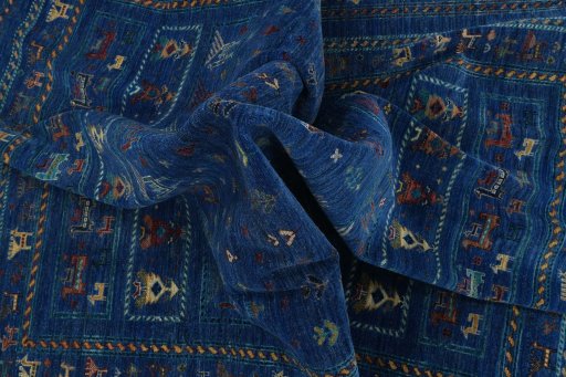 Full view of New Samarkand rug from Pakistan, 249 × 205 cm in Blue tones