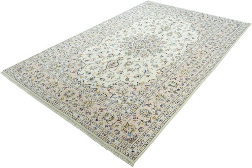 Corner detail of New Kashan rug showing border pattern and Wool pile