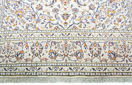 Full view of 2000s Kashan rug from Iran / Persia, 297 × 196 cm in Beige tones