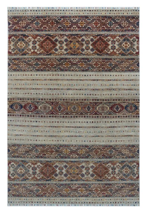 Full view of New Samarkand rug from Pakistan, 293 × 201 cm in Gray tones