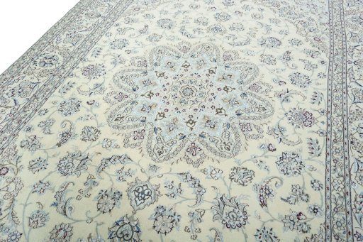 Backside of handmade 2000s Nain rug showing knot structure and weave density