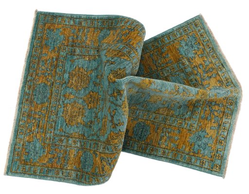 Full view of New Farahan rug from Pakistan, 127 × 77 cm in Green tones