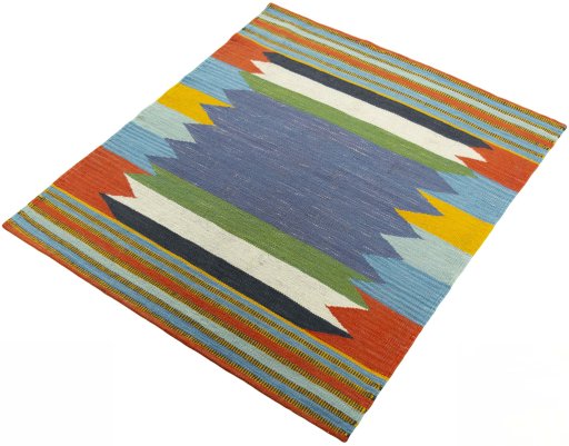 Corner detail of New Kilim Sofre rug showing border pattern and Wool pile