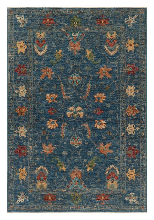 Full view of New Farahan rug from Pakistan, 182 × 124 cm in Blue tones
