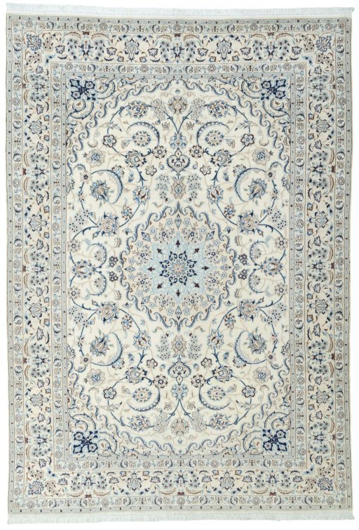 Full view of 2000s Nain rug from Iran / Persia, 360 × 251 cm in Beige tones
