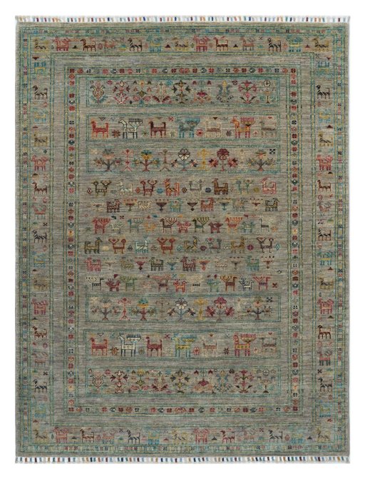 Full view of New Samarkand rug from Pakistan, 197 × 150 cm in Gray tones