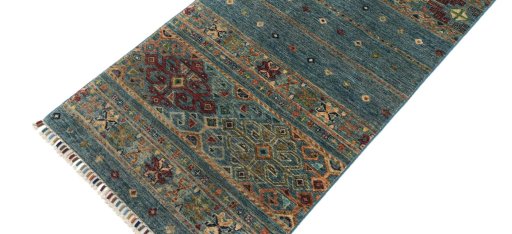 Backside of handmade New Samarkand rug showing knot structure and weave density