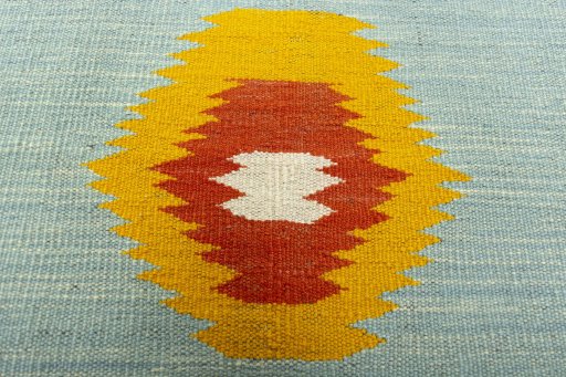 Backside of handmade New Kilim Sofre rug showing knot structure and weave density