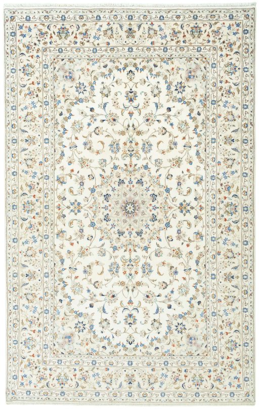 Full view of New Kashan rug from Iran / Persia, 309 × 195 cm in Beige tones
