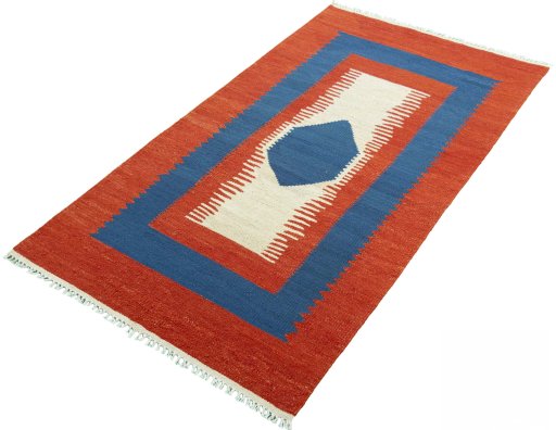 Corner detail of New Modern Design rug showing border pattern and Wool pile