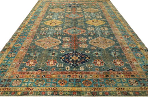 Surface texture of New Kazak rug with natural Wool and intricate pattern