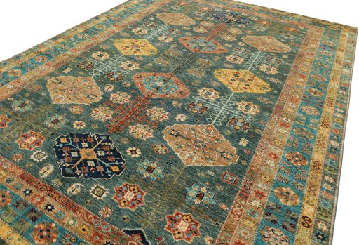 Backside of handmade New Kazak rug showing knot structure and weave density