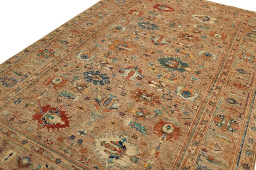 Backside of handmade New Kazak rug showing knot structure and weave density