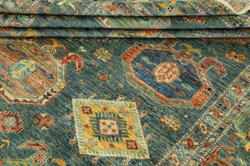 Close-up detail of New Kazak rug from Pakistan showing Wool weave