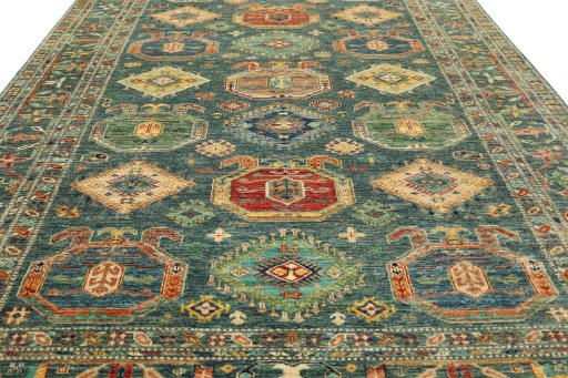 Close-up detail of New Kazak rug from Pakistan showing Wool weave