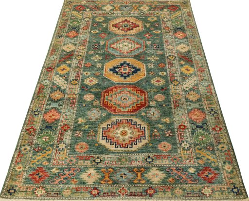 Surface texture of New Kazak rug with natural Wool and intricate pattern