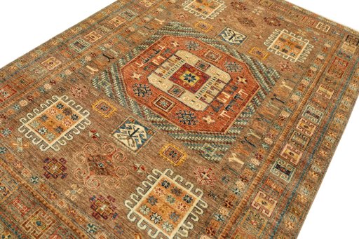 Backside of handmade New Kazak rug showing knot structure and weave density