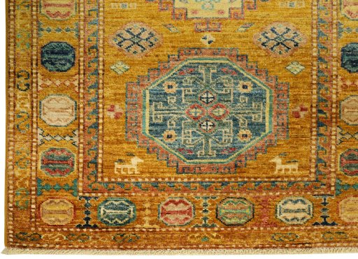 Full view of New Kazak rug from Pakistan, 293 × 80 cm in Yellow tones