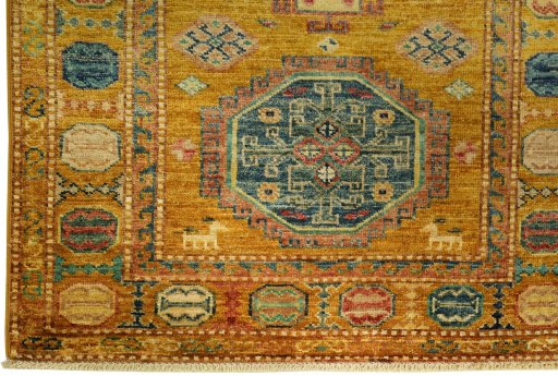 Full view of New Kazak rug from Pakistan, 292 × 80 cm in Yellow tones