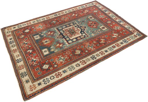 Close-up detail of 1900s Kazak rug from Armenia showing Wool weave