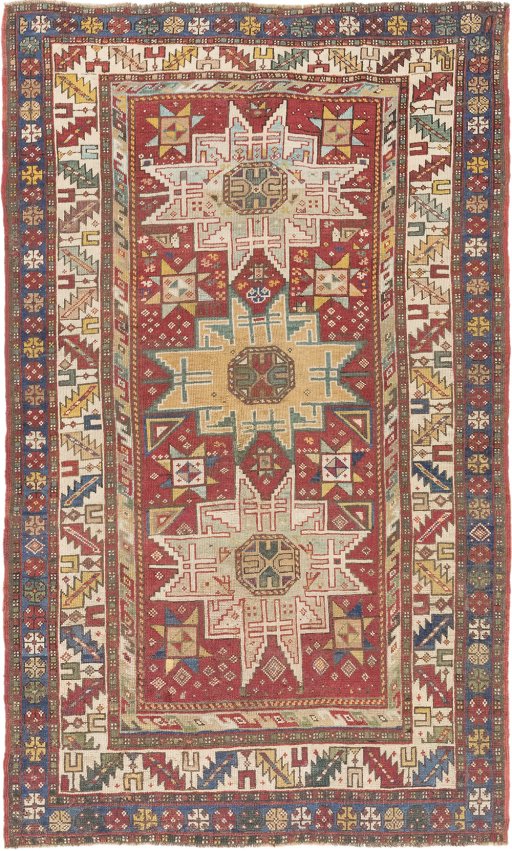 Full view of 1900s Kazak rug from Armenia, 205 × 124 cm in Red tones