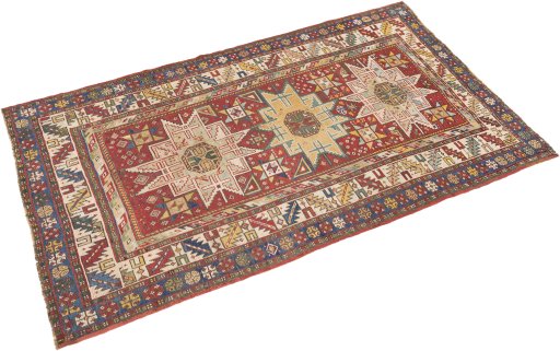 Close-up detail of 1900s Kazak rug from Armenia showing Wool weave