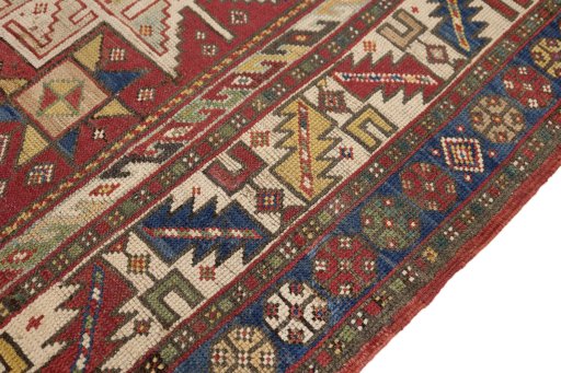 Close-up detail of 1900s Kazak rug from Armenia showing Wool weave