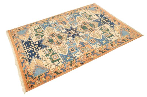 Close-up detail of New Kazak rug from Armenia showing Wool weave