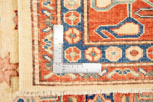 Full view of New Kazak rug from Pakistan, 240 × 168 cm in Cream tones