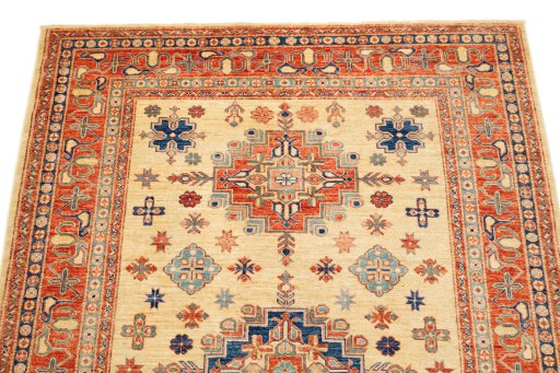 Surface texture of New Kazak rug with natural Wool and intricate pattern