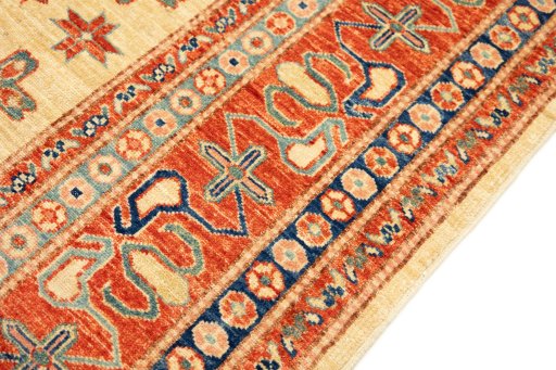 Close-up detail of New Kazak rug from Pakistan showing Wool weave