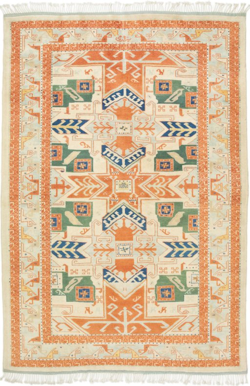 Full view of New Kazak rug from Armenia, 231 × 155 cm in Blue tones